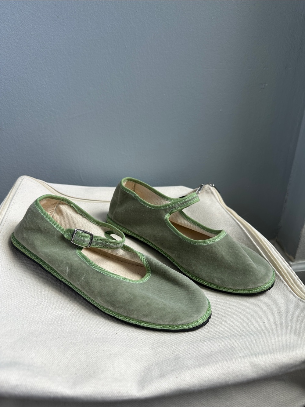 Women's Green Suede Mary Jane Flats